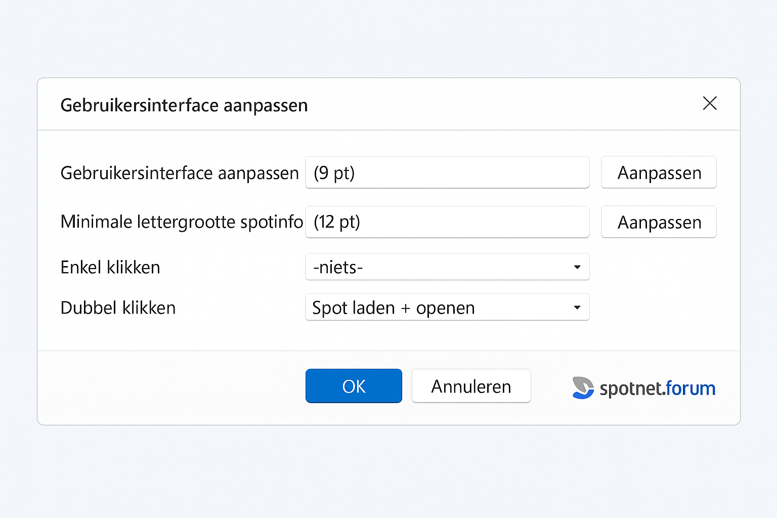 Gebruikersinterface aanpassen (lettergrootte/klikgedrag)
